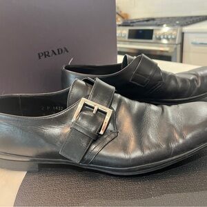 Prada Men's Black Leather Monk Strap Shoes Size 11